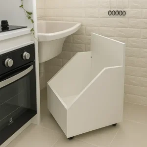 Nicho Com Rodinhas Para Tanque Em Mdf Branco