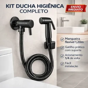 Ducha Higiênica de Banheiro com Mangueira Flexível 1,20m Preta Forte Lar