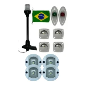 Kit Mastro Náutico Led + Bandeira Brasil + Luzes