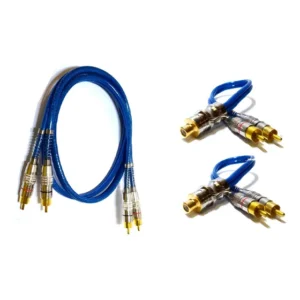 Cabo RCA Blindado 1m Y 2 Machos 1 Fêmea Azul p/ Módulo Amplificador