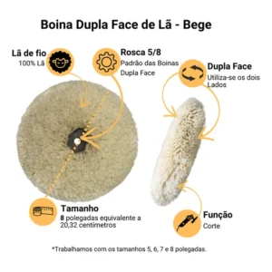 Boina Rolyjones Dupla Face Lã Polimento Corte Agressivo 8 Polegadas