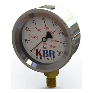 Manômetro 63mm, Inox, Glicerinado, Entrada Inferior 1/4 Bsp