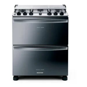Fogão Brastemp 5 Bocas Duplo Forno Cor Inox Com Botões Remov Tipo de conexão Gás engarrafado