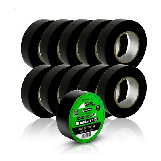 Kit 10 Rolos Fita Isolante Antichamas 19mm X 5 M Foto Real Preto Lisa