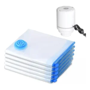 Kit 5 Saco À Vacuo 50x60cm Viagem + Bomba Elétrica Bivolt Bivolt