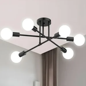 Lustre De Teto Moderno RSA Sputnik Preto 6 Lâmpadas E27 Metal