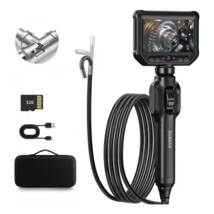 Endoscópio Industrial Articulado Bidirecional Profissional, Tela 4.3" Full HD 1080p, Câmera 8mm Rotacionável para Inspeção Automotiva, Motor e Tubulação, Acessório Completo com Cartão 32GB Incluso