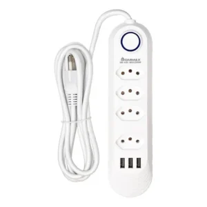 Régua Extensão Bommax 4 Tomadas 3 USB 2m Bivolt Branco