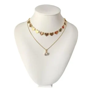 Choker De Coração Ouro 18k + Colar Ponto De Luz Ouro 18k Dourado