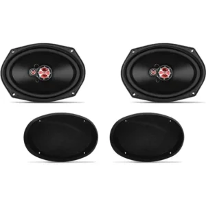 2 alto falantes 6x9 com telas - tampão traseiro Fz 69 T cor preto e vermelho