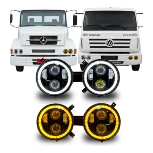 Kit 4 Faróis Led Angel 5.75 + Suportes Mb1620 1938/vw Worker