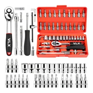 Kit Chaves Ferramentas Jogo Fenda Philips Soqute Allen 46 Peças com Maleta Completa Manual Ideal Mecânico Manutenção Casa Carro Profissional Resistente Portátil Compacto Marca VLX