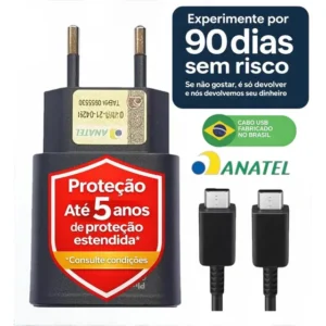 Plus Do Brasil Carregador Turbo Rápido Usb C Para Samsung Galaxy S25 S24 S23 S22 S21 S20 Fe Ultra Motorola Xiaomi Redmi Note Poco Com Cabo Blindado BR - Anatel
