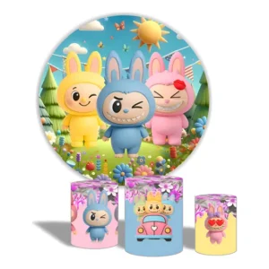 Kit Painel + Capas Cilindros Tema Labubu Infantil Decoração Ref Bub01