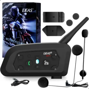 Intercomunicador Bluetooth EJEAS V6 Pro+ para capacete comunicação 6 riders cancelamento de ruído IPX6 alcance de 800m conexão com celular e gps bateria de longa duração à prova D'água