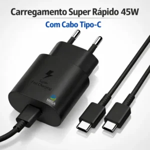 Carregador 45w Turbo Para Samsung S25 S25+ S25 Ultra 24 S24+ S24 Fe S21 S22 S23 S9 S9+ S8 S8+ A56 A36 A26 - Cabo Tipo C 1m - Preto Fast Charging