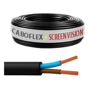 Fio Cabo Pp 4mm Flexivel 2x4mm 2 Vias Rolo 50 Metros Para Extensão Cor Preto Marca Screen Vision