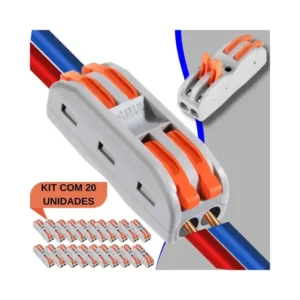 Kit 20 Conector Emenda Rápida De Alavanca Borne Cabos Fios 2 Vias 32a / 250v Compacto Trava Fio Elétrico Click Substituto Fita Isolante Gurumania