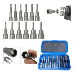 Bit Soquete Canhão Sextavado Parafusadeira Magnetico 12 Peças 8mm A 14mm C/ Estojo