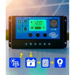 Controlador De Carga Painel Solar Com Botão Ajustável Regulador Automático Tela Lcd/led Circuito De Proteção 30a Tecnologia Pwm 12v/24v - Preto
