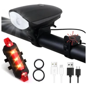 Kit Farol Buzina E Lanterna Bike Led Recarregável Bicicleta
