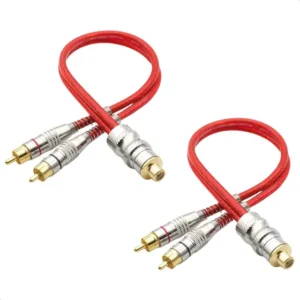 2 Cabos Rca Y Conector Plug Metal 2m/1f Blindado Automotivo