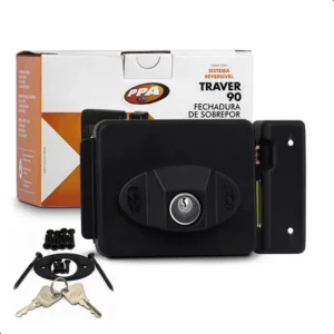 Fechadura Elétrica PPA Traver Uno 90 Reversível 12V Preto Porta Portão