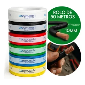 Fio Elétrico 10mm Cabo Flexível Rolo 50m Metros Anti-chamas