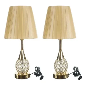 Kit 2 Abajur Luminária Mesa Quarto Sala Criado Mudo Cristal 42cm Luxo Conceito Dourado Gold Tippi