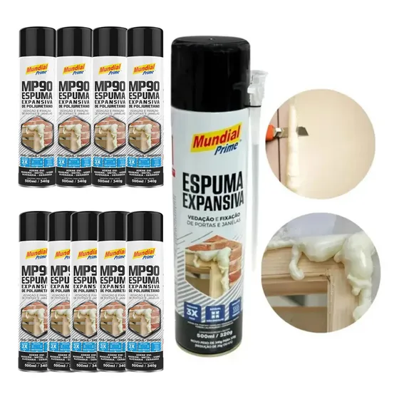 Kit 10 Espumas Expansivas Mundial Prime 500ml Vedação Obras