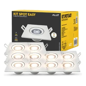Kit 10 Spot Led Embutir 7w 3000k Branco Quente 110v/220v Bivolt Quadrado Branco Cod: ALUT000601 Alut