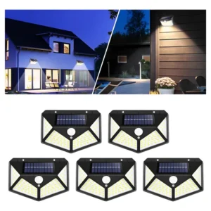 Kit5 Luminária Solar Jardim 100 Led Com Sensor Presença