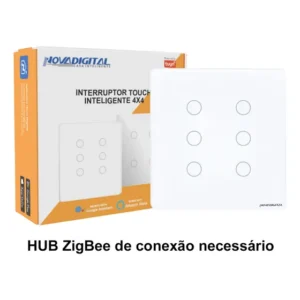 Interruptor Inteligente Zigbee NovaDigital 6 Teclas Botões Touch 4x4 Tuya Smart Life Alexa Google 110V 220V Bivolt Branco