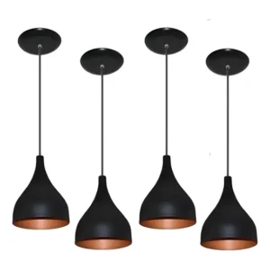 Kit 4 Lustre Pendente Gota Luminaria Sala/ Cozinha/ Balcão Cor Preto