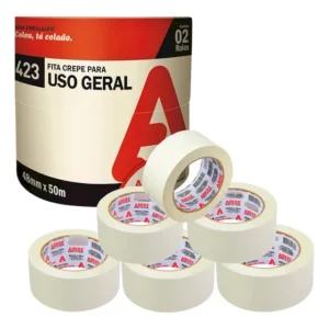 Fita Crepe Uso Geral Adere 48 mm x 50 m — Kit com 6 Rolos para Pintura e Uso Doméstico