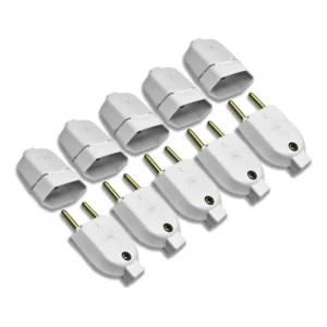 Kit 5 Plugue Pino Macho 10a 2p + 5 Tomada Fêmea 10a Branco