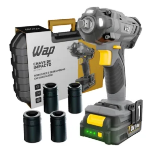 Chave De Impacto 21v 350nm Sem Fio Maleta Soquete 3 Leds Wap