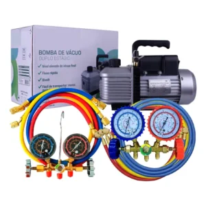 Bomba Vácuo 5cfm 2 Estágios + 2 Manifolds R32 R410 R22 R134