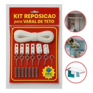 Kit Reposição Varal De Teto Premium Roldanas C/ Corda 15mt Cor Branco