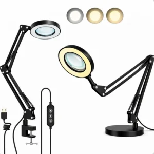 Luminária Ring Light com Base e Garra TheVisionaries Lupa Embutida Luz Led Mesa Bancada Lash Designer Esteticista Manicure Extensionista Cílios