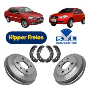 Kit 2 Tambor Freio + 4 Lona Sapata Palio Siena 96 Até 2011