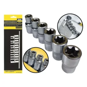 Jogo 6 Peças Soquetes Torx 1/2" Aço Cromo Vanádio Encaixe E10-E20