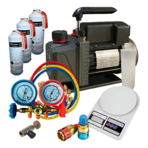 Kit Recarga Ar Condicionado Automotivo C/ Bomba De Vácuo Cor Azul