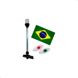 Kit MFX Luz Navegação LED Olho Tubarão + Mastro Alumínio 40cm + Bandeira Brasil