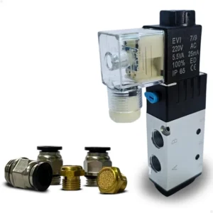 Válvula Solenoide 5/2 220v Com Silenciador + União Macho 6mm