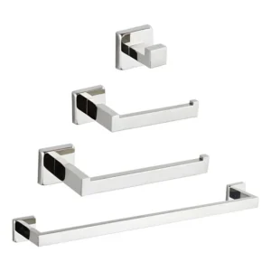 Kit Acessórios Banheiro Inox 304 Quadrado Luxo 4 Peças Cromado Yesop