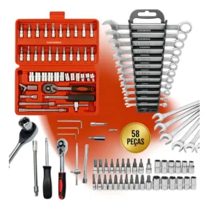 Kit Completo Com 12 Chaves Combinada E Jogo De Soquetes 46 Peças Com Catraca E Maleta Para Os Soquetes Ideal Para Mecânica Reparos Domésticos E Profissionais Portátil E Eficiente Gurumania