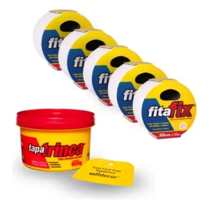 Kit 5 Fitas P/ Trinca + Massa Tapa Trinca 900g Reparo Parede