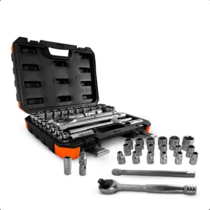 Kit Soquetes 1/2 Catraca E Acessórios 25 Peças Em Aço Crv