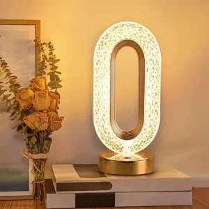Luminária Abajur Cristal Oval Touch Led Mesa Recarregável
